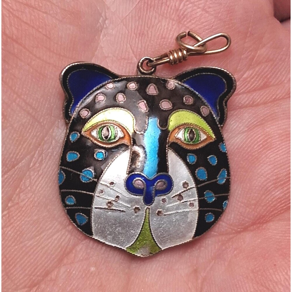 Laurel Burch Sterling Enamel Leopard Pendant Vintage